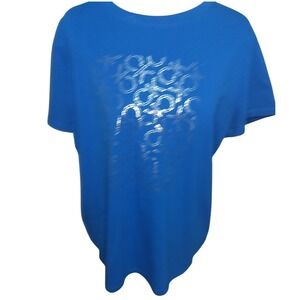 Calvin Klein Womens Blue Metallic Monogram Logo Graphic T-Shirt Size Large CK